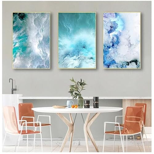 Leinwanddrucke,3 Stück-Abstrakte Wandbilder und Drucke Moderne Wandkunst Blaue Marmorwelle Leinwandmalerei Nordische Motive für Wohnzimmer Schlafzimmer Dekoration-50*70cm/(20*27 Zoll)Ungerahmt von WUHBCZ