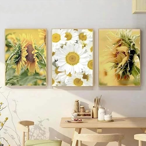 Leinwanddrucke,3 Stück-Abstrakte Zitrone Chrysantheme Sonnenblumen Zug Türen Windows Wand Kunst Leinwand Malerei Poster und Drucke Bilder für Wohnzimmer Dekor-60 * 70cm/(24 * 27 Zoll) Ungerahmt von WUHBCZ