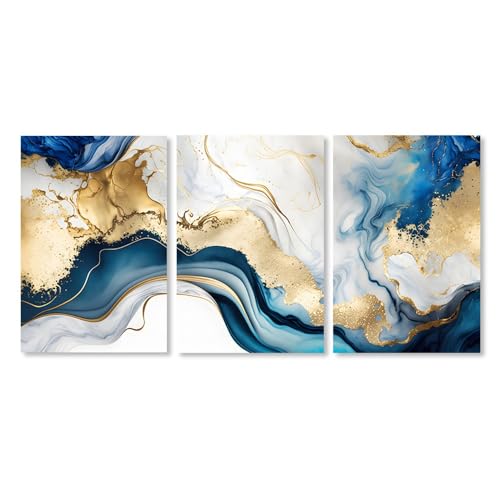 WUHBCZ Kunstdrucke-Moderne Abstrakte Goldblau Marmor Wandkunst Poster Leinwand Malerei Drucke Bilder Schlafzimmer Wohnzimmer Küche Büro Inneneinrichtung-30 * 50cm*3/12 * 20Zoll*3 Stück (ohne Rahmen) von WUHBCZ