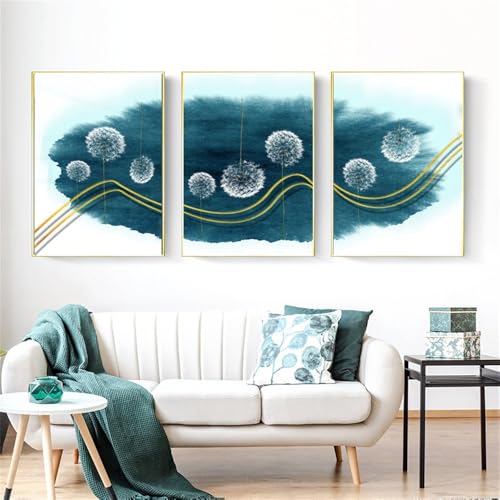 WUHBCZ Kunstdrucke-Moderne Leinwanddruck Bildplakate Nordische Abstrakte Goldlinie und Löwenzahn Malerei Heim Wohnzimmer Büro Schlafzimmer Dekor-40 * 60cm*3/16 * 24Zoll*3 Stück (ohne Rahmen) von WUHBCZ