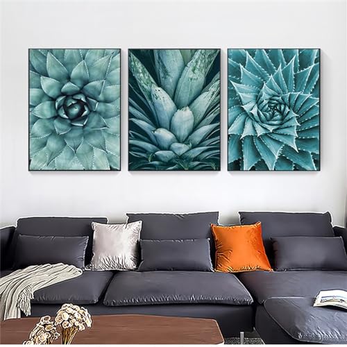 WUHBCZ Wandkunst-Abstrakte Pflanzen Moderne Bilder Leinwand Malerei Wohnzimmer Nordisch Poster Grün Aloe Sukkulenten Küche Startseite Zimmer Dekoration-50 * 60cm*3/20 * 24Zoll*3 Stück (ohne Rahmen) von WUHBCZ