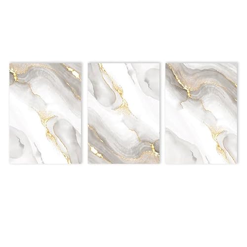 WUHBCZ Wandkunst Dekor,Set von 3-Moderne Beige Grau Gold Marmor Leinwand Malerei Wand Kunstdruck Abstrakte Poster und Drucke Nordisch Wand Bilder Wohnzimmer Dekor-40 * 60cm/(16 * 24 Zoll) Ungerahmt von WUHBCZ