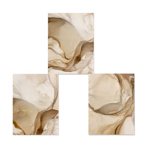 Wandkunst-Abstrakte Beige Braun Gold Marmor Poster Moderne Wand Kunst Leinwand Malerei Druck Bilder Wohnzimmer Küche Büro Innen Hause Dekoration-50 * 60cm*3/20 * 24Zoll*3 Stück (ohne Rahmen) von WUHBCZ