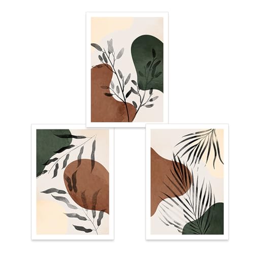 Wandkunst-Abstrakte Geometrische Blätter Mid Century Moderne Wand Kunst Poster Leinwand Malerei Druck Bilder Wohnzimmer Innen Büro Wohnkultur-60 * 70cm*3/24 * 27Zoll*3 Stück (ohne Rahmen) von WUHBCZ