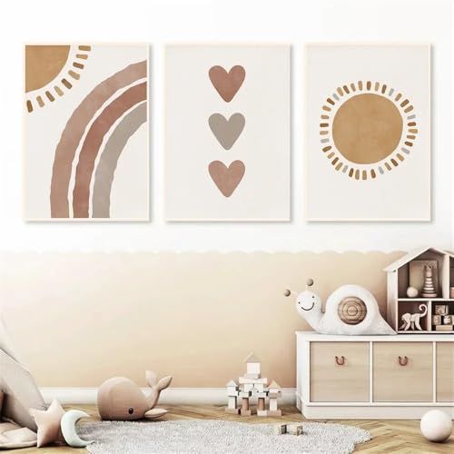 Wandkunst-Boho Abstrakte Regenbogen Alphabet Poster Sonne Wolke Herz Kindergarten Wand Kunst Leinwand Malerei Nordisch Druck Bilder Baby Kinder Zimmer Dekor-50*60cm*3/20*24Zoll*3 Stück (ohne Rahmen) von WUHBCZ