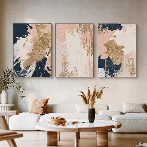 Wandkunst Dekor,Set von 3-Abstrakte Blau Rosa Gold Farbe Block Wand Kunst Leinwand Malerei Moderne Druck Bild Poster Wohnzimmer Schlafzimmer Startseite Dekoration-40 * 60cm/(16 * 24 Zoll) Ungerahmt von WUHBCZ