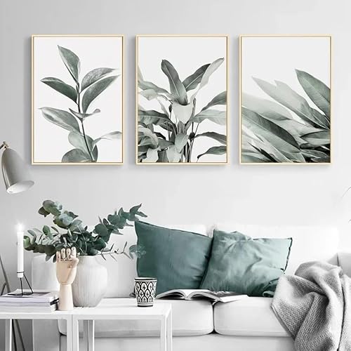 Wandkunst Dekor,Set von 3-Abstrakte Eukalyptusblätter Agave Palm Minimalistische Wandkunst Leinwandmalerei Poster und Drucke Wandbilder für Wohnzimmerküchendekor-40*60cm/(16*24 Zoll)Ungerahmt von WUHBCZ