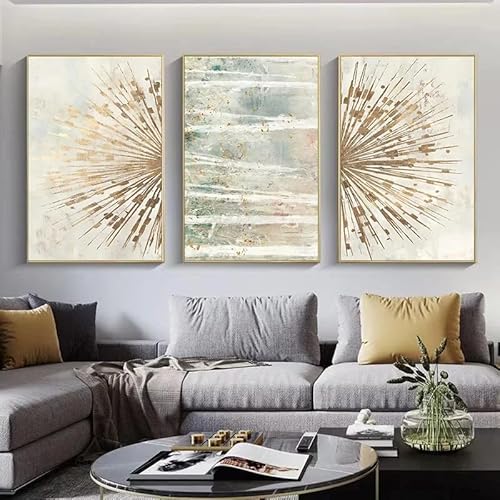 Wandkunst Dekor,Set von 3-Abstrakte Goldfolie Linie Geometrische Poster Drucken Kunst Bild Moderne Leinwand Wand Malerei für Wohnzimmer Schlafzimmer Dekoration-40 * 60cm/(16 * 24 Zoll) Ungerahmt von WUHBCZ
