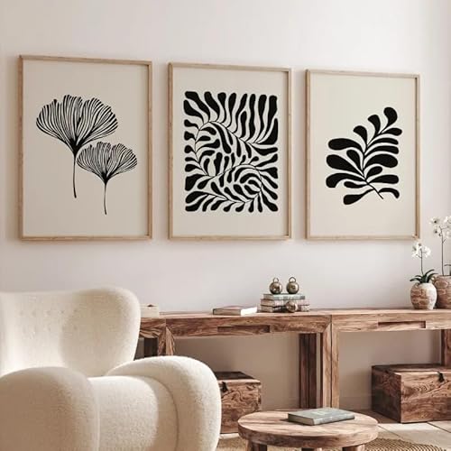 Wandkunst Dekor,Set von 3-Boho Abstrakte Minimalistischen Stil Botanische Blätter Kunst Poster Leinwand Malerei Wand Drucke Bild für Wohnzimmer Schlafzimmer Dekoration-40*50cm/(16*20 Zoll)Ungerahmt von WUHBCZ