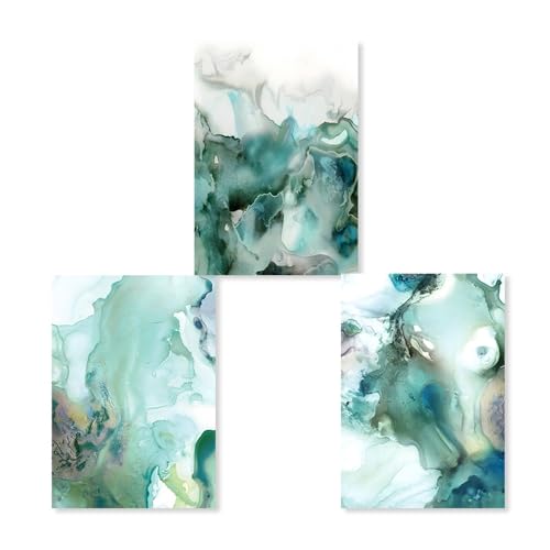 Wandkunst-Moderne Abstrakte Grüne Flüssigkeit Marmor Poster Wand Kunst Leinwand Malerei Druck Bilder Wohnzimmer Innen Büro Startseite Dekoration-50 * 60cm*3/20 * 24Zoll*3 Stück (ohne Rahmen) von WUHBCZ