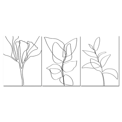 Wandkunst-Pflanzenskizzendrucke Blumenlinienkunst Blätter Poster Schwarz Weiße Leinwandmalerei Botanische Zeichnungen Skandinavischer Druck Wand Dekoration Zuhause-50*60cm*3/3 Stück (ohne Rahmen) von WUHBCZ