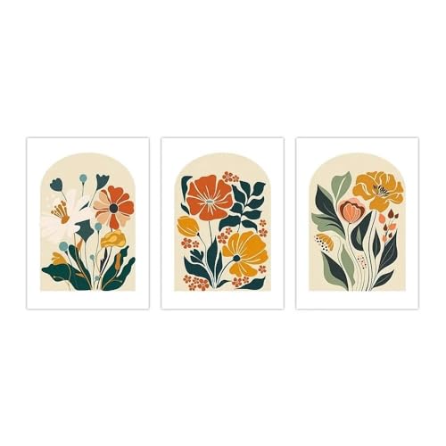 Wandkunstdruck,3 Bilder Set-Abstrakte Bunte Blumen Design Malerei Poster Moderne Pflanzen Wand Bilder Einfache Leinwand Druck Bild Wohnzimmer Hängende Dekoration-50*60cm/(20*24 Zoll)Ungerahmt von WUHBCZ