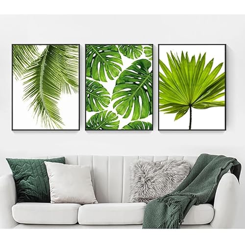 Wandkunstdruck,3 Bilder Set-Abstrakte Frische Palm Blätter Tropical Banana Leaf Leinwand Malerei Nordisch Grüne Pflanze Poster Greenery Wand Bild Zimmer Dekoration-50 * 70cm/(20 * 27 Zoll) Ungerahmt von WUHBCZ