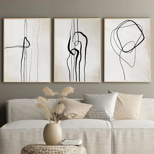 Wandkunstdruck,3 Bilder Set-Abstrakte Minimalistische Poster Linie Kunst Leinwand Malerei Nordisch Schwarz Beige Poster und Drucke Wandbilder für Wohnzimmer Dekoration-50*70cm/(20*27 Zoll)Ungerahmt von WUHBCZ