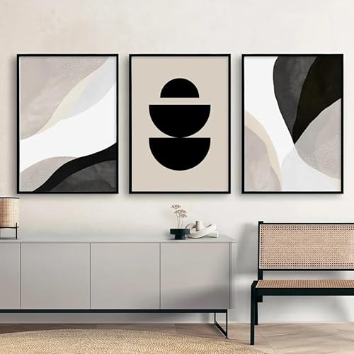 Wandkunstdruck,3 Bilder Set-Abstrakte Minimalistische Schwarz Beige Geometrische Wand Kunst Leinwand Gemälde Moderne Poster Druck Bild Wohnzimmer Schlafzimmer Dekoration-50*70cm/(20*27 Zoll)Ungerahmt von WUHBCZ
