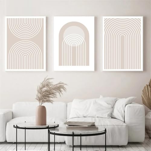 Wandkunstdruck,3 Bilder Set-Boho Abstrakte Rosa Regenbogen Geometrische Linie Moderne Wand Kunst Leinwand Malerei Nordisch Poster und Drucke für Wohnzimmer Dekoration-50*70cm/(20*27 Zoll)Ungerahmt von WUHBCZ