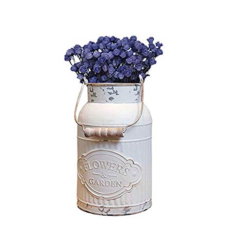 WUHAUROU Weiß Vase Vintage Shabby Chic Vase Deko für Garten Runde Blumenvase Vintage Vase Französischer Landhausstil Vase Eimer Metall Eimer Übertopf Dekovase groß 26*18*14cm (F) von WUHUAROU