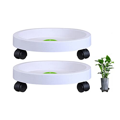 WUHUAROU 2er Pack Blumentopf-Ständer auf Rollen Plant Stand with Wheels Pflanzenroller Rollbrett Pflanzen Untersetzer Blumentopf Movable Plants Stand für Innen- und Außenbereich Weiß-Grau 25CM von WUHUAROU