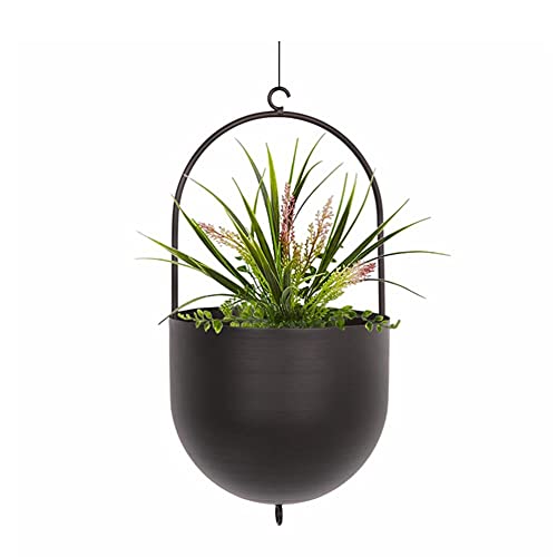 WUHUAROU Hängende Blumenampel Hängender Blumentopf Metall Pflanzgefäße Rund Hängend hängender Übertopf für Zimmerpflanzen Sukkulenten Luftpflanzen Kakteen Schwarz 16x16x35cm von WUHUAROU