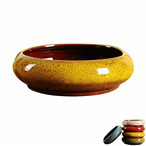 WUHUAROU Runder Saftiger Pflanzer Topf Bonsai Topf Keramik Bonsaischale Hydroponische Terrassenteich für drinnen und draussen Indoor Outdoor Gelb von WUHUAROU