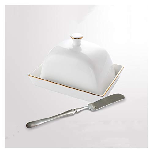 WUHUQN Butterdosen/Halter Keramik Butterdose Einfach und großzügig Reinweiß Butterhalter mit Deckel Hotelgeschirr Butterbox mit Buttermesser Set Butterbehälter Butterbehälter Buttertablett von WUHUQN