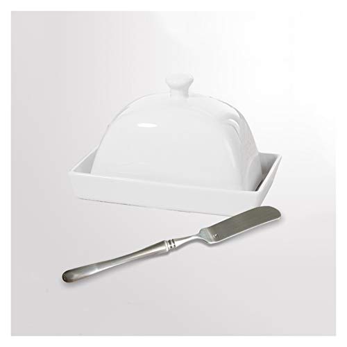 WUHUQN Butterdosen/Halter Keramik Butterdose Einfach und großzügig Reinweiß Butterhalter mit Deckel Hotelgeschirr Butterbox mit Buttermesser Set Butterbehälter Butterbehälter Buttertablett von WUHUQN