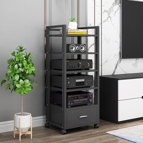 WUHUQN Media Stand AV Media Stand with Drawer, Movable Audio Rack, 3/4/5-Tier Stereo Cabinet with Adjustable Shelves, Multi-Function Open Media Storage Cabinet von WUHUQN