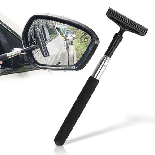 Auto Rückspiegelwischer Professioneller Fensterabzieher Auto Teleskop Spiegelwischer Einziehbarer Seitenspiegel Wischer Car Side Mirror Squeegee für Car Spiegelglas Regenwasser Nebel, 98CM (Schwarz) von WUIOWPPIC