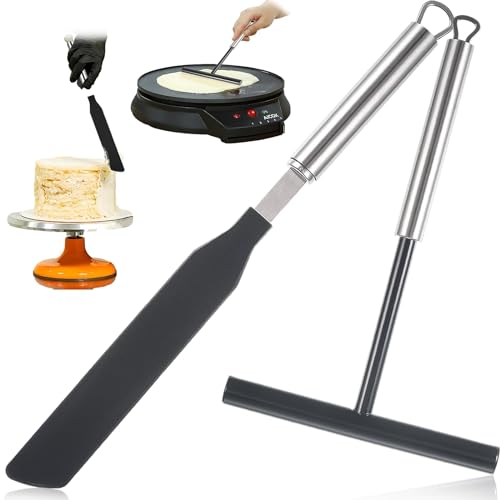 Crepes Verteiler Set,Pfannkuchen Verteiler Crepes Wender Crepes Maker Zubehör Crepes Besteck und Spatel Edelstahl Teigverteiler crepes für Die KüChe Zu Hause Backen Kochbackenwerkzeuge von WUIOWPPIC