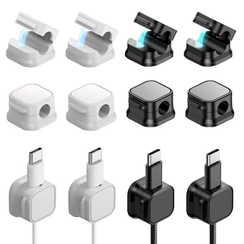 Kabelhalter Kabelclips 12 Stück,Magnetisch Kabelhalter Schreibtisch Cable Holder Kabelhalter Selbstklebend Ladekabel Halterung Kabel Organizer für Nachttisch Ladekabeln Usb Audiokabel-Weiß und Schwarz von WUIOWPPIC
