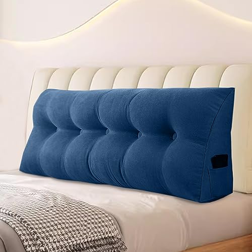 WUIOYNF Rückenkissen, Keilkissen kopfteil Gepolstert Lesekissenfür Bett und Sofa geeignet, Kissen Großes Wandkissen mit abnehmbarem und waschbarem Bezug, mit Seitentaschen (Navy blau120*20 * 50cm) von WUIOYNF