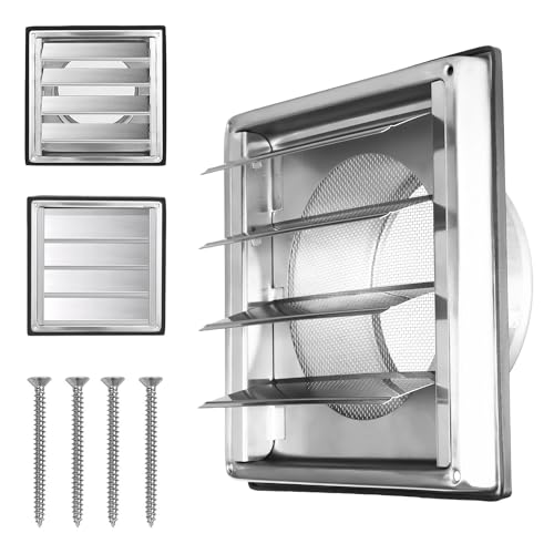 Lüftungsgitter Edelstahl mit Rückschlagklappe, Rückstauklappe Wetterschutzgitter Edelstahl mit beweglichen Lamellen Für VMC-Rohr und Abdeckung Dunstabzug Außen Mit Kautschuk Dichtung (125mm) von WUISOLQP