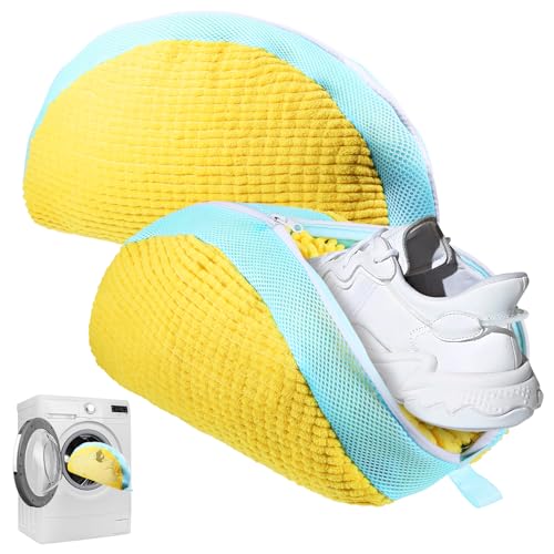 WUISOLQP 2 Stück Schuhwaschbeutel Waschmaschine,Neues Upgrade Tiefenreinigung Schuhbeutel Waschmaschine,Wiederverwendbarer Und Robuster Waschbeutel Schuhe Für Sportschuhe, Tennisschuhe Usw（Gelb） von WUISOLQP