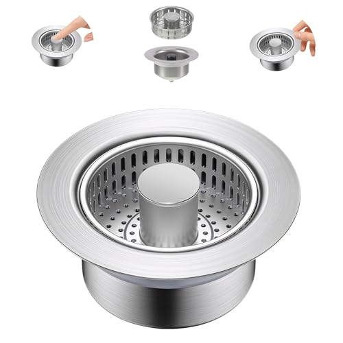 WUISOLQP Abflusssieb Küchenspüle, Bohrung 75-87 mm,Tiefe > 60 mm 3-in-1 Pop-Up Edelstahl Abflussstopfen, Spülbecken Sieb mit Filterkorb, Waschbecken SiebAbflussstopfen für Küche, Badezimmer Toilette von WUISOLQP