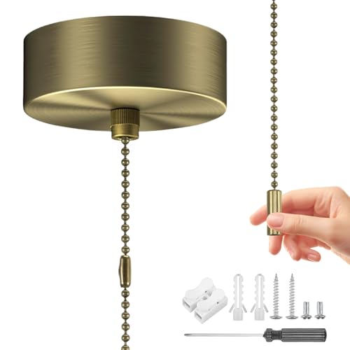 WUISOLQP Badezimmer Zugschnur Chrom LichtSchalter Zugschalter für Badezimmer Zugschnurschalter mit Schnur 150cm Ketten Montagewerkzeug Stylish Upgrade Schnurschalter für Badezimmerlicht Bad (Gold) von WUISOLQP