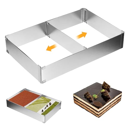 WUISOLQP Rectangular Adjustable Baking Frame Backrahmen rechteckig verstellbar, Edelstahl Backform Rechteckig, Kuchenform eckig zum Backen und für die Zubereitung von Schichttorten von WUISOLQP