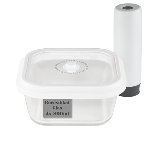 WUITOKI Vakuumierbehälter Glas, 4 Stück, 800 ml, Vakuum Frischhaltedosen, Verwendung: Meal Prep Box, Vorratsdose, Gefrierdose, Mikrowellengeschirr von WUITOKI