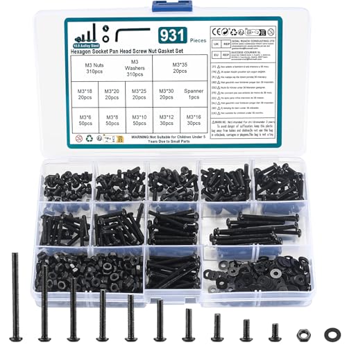 M3 Schrauben Set, 931 Stk Innensechskantschrauben und Muttern und Unterlegscheiben Sortiertes Set, Schwarze Gewindemaschine Linsenkopfschrauben Gewindeschrauben mit Muttern Unterlegscheiben Set M3 Schrauben Set, 931 Stk Innensechskantschrauben und Muttern und Unterlegscheiben Sortiertes Set, Schwarze Gewindemaschine Linsenkopfschrauben Gewindeschrauben mit Muttern Unterlegscheiben Set von WUJIAQIU