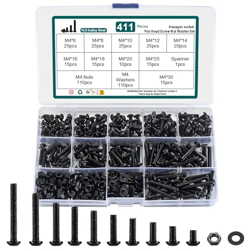 M4 Schrauben Set, 411 Stk Innensechskantschrauben und Muttern und Unterlegscheiben Sortiertes Set, Schwarze Gewindemaschine Linsenkopfschrauben Gewindeschrauben mit Muttern Unterlegscheiben Set M4 Schrauben Set, 411 Stk Innensechskantschrauben und Muttern und Unterlegscheiben Sortiertes Set, Schwarze Gewindemaschine Linsenkopfschrauben Gewindeschrauben mit Muttern Unterlegscheiben Set von WUJIAQIU