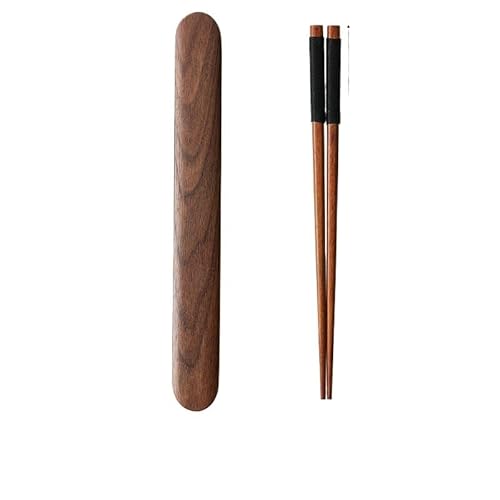 Walnuss-Essstäbchen-Box, hochwertiges Massivholz, Besteckkasten, Essstäbchen-Set, Arbeit, Studenten, tragbares Holzgeschirr (Khaki) von WUJIHE