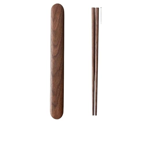 Walnuss-Essstäbchen-Box, hochwertiges Massivholz, Besteckkasten, Essstäbchen-Set, Arbeit, Studenten, tragbares Holzgeschirr (transparent) von WUJIHE