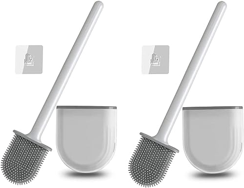 2 Pack Toilettenbürste Silikon Wandmontage, Klobürste Silikon WC Bürste Set mit Schnell Trocknendem Haltersatz, Toilet Brush für Badezimmer und Toilette von WULONKI