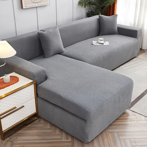 WULTNICEW Sofabezug Sofaschoner Sofa Überzug 4 Sitzer, Stretch SofaÜberwurfe Pets Dog Couch überzug Sofaschutz, Ecksofa für L Form Erfordert Zwei Couchbezug(4SITZER, Dunkelgrau) von WULTNICEW