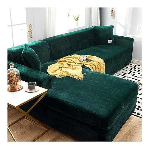 WULTNICEW Sofabezug Eck Stretch Sofa/Couch Überzug Universal Couchbezug Für 1/2/3/4 Sitzer（L Form Ecksofa Erfordert Zwei）(3 SITZER, Dunkelgrün) von WULTNICEW