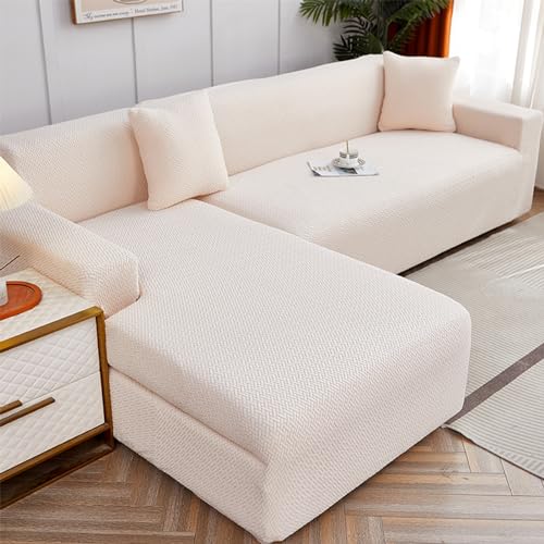 WULTNICEW Sofabezug Sofaschoner Sofa Überzug 2 Sitzer, Stretch SofaÜberwurfe Pets Dog Couch überzug Sofaschutz, Ecksofa für L Form Erfordert Zwei Couchbezug(2SITZER, Beige) von WULTNICEW