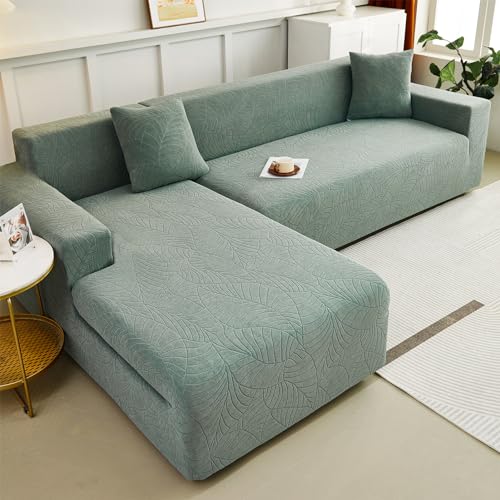 WULTNICEW Sofa Überzug Sofaschoner Sofabezug 4 Sitzer, Sofa Bezug Stretch Sofa Cover Überwurf Universal Couch überzug, Ecksofa für L Form Erfordert Zwei Couchbezug(4SITZER, Grün) von WULTNICEW