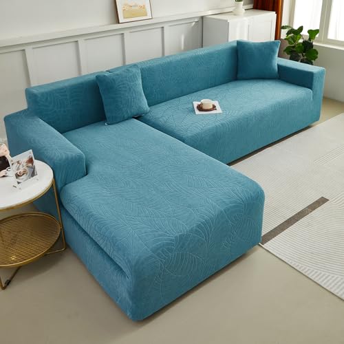 WULTNICEW Sofa Überzug Sofaschoner Sofabezug 4 Sitzer, Sofa Bezug Stretch Sofa Cover Überwurf Universal Couch überzug, Ecksofa für L Form Erfordert Zwei Couchbezug(4SITZER, Seeblau) von WULTNICEW