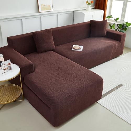 WULTNICEW Sofa Überzug Sofaschoner Sofabezug 2 Sitzer, Sofa Bezug Stretch Sofa Cover Überwurf Universal Couch überzug, Ecksofa für L Form Erfordert Zwei Couchbezug(2SITZER, Dunkelbraun) von WULTNICEW