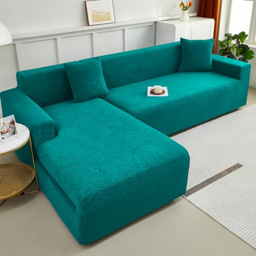 WULTNICEW Sofa Überzug Sofaschoner Sofabezug 4 Sitzer, Sofa Bezug Stretch Sofa Cover Überwurf Universal Couch überzug, Ecksofa für L Form Erfordert Zwei Couchbezug(4SITZER, Smaragdgrün) von WULTNICEW