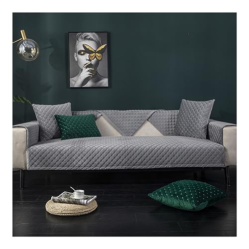 WULTNICEW Sofabezug Samt 1 2 3 4 Sitzer Sofa/Couch Überzug Sofa Überwurfdecke Ecksofa l Form Sofaschoner rutschfest Sofaschutz Katze/Hunde (70X150CM, Dunkelgrau) von WULTNICEW